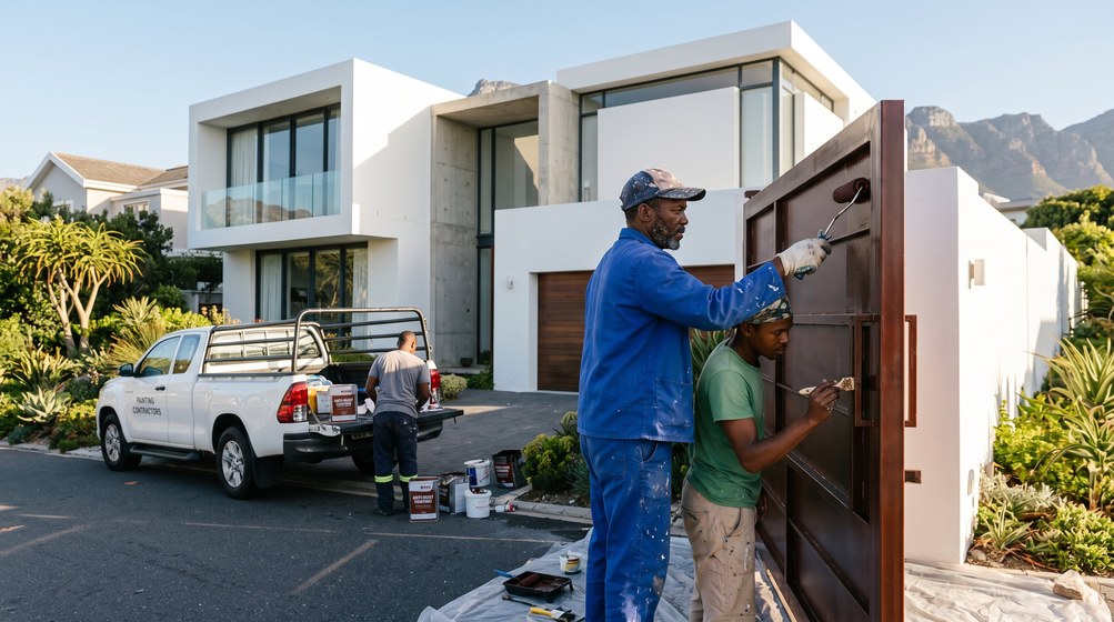 Professional anti-rust coating team applying rust protection to a metal gate in Woodstock